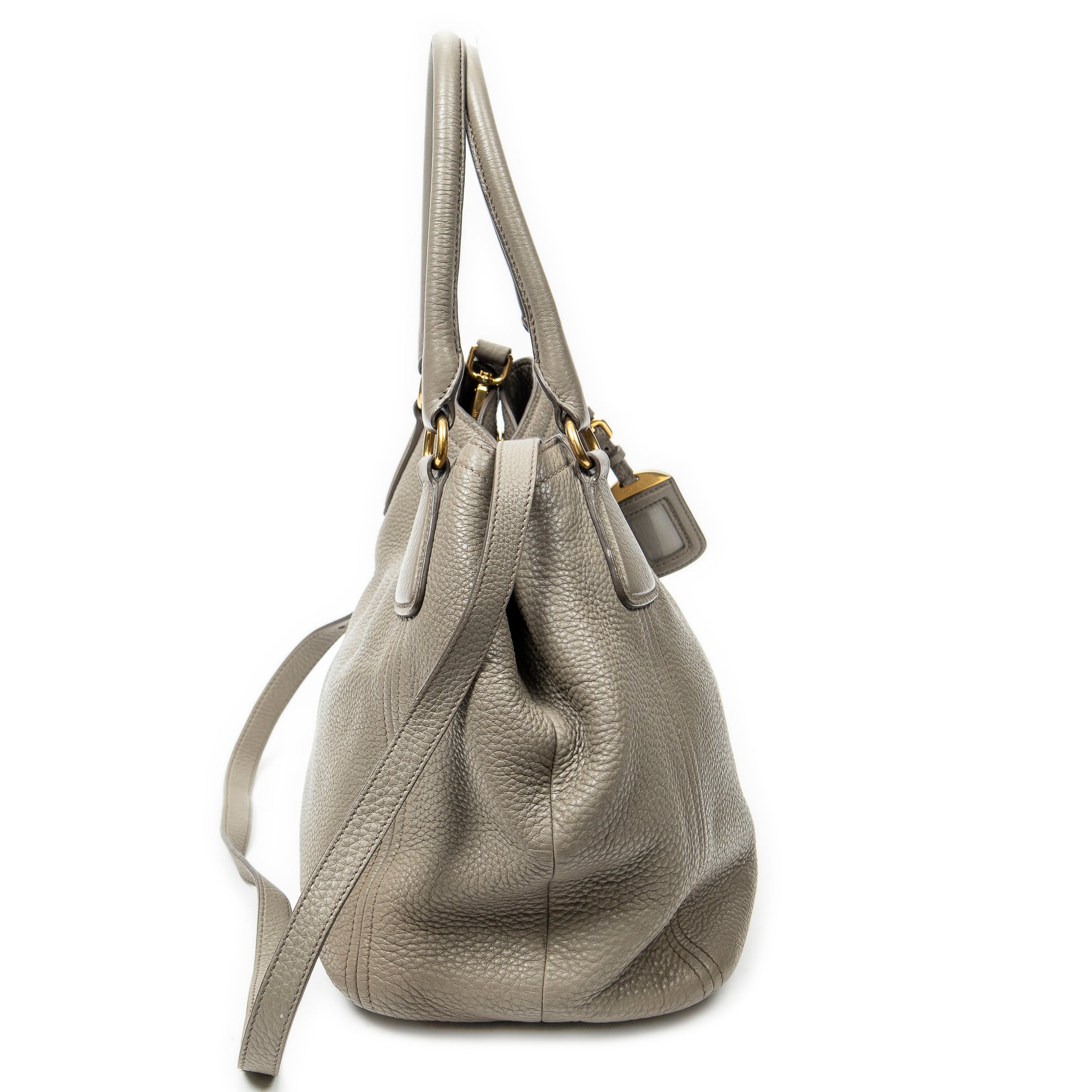 Shoulder Bag Convertible Tote Grey Vitello Daino Leather