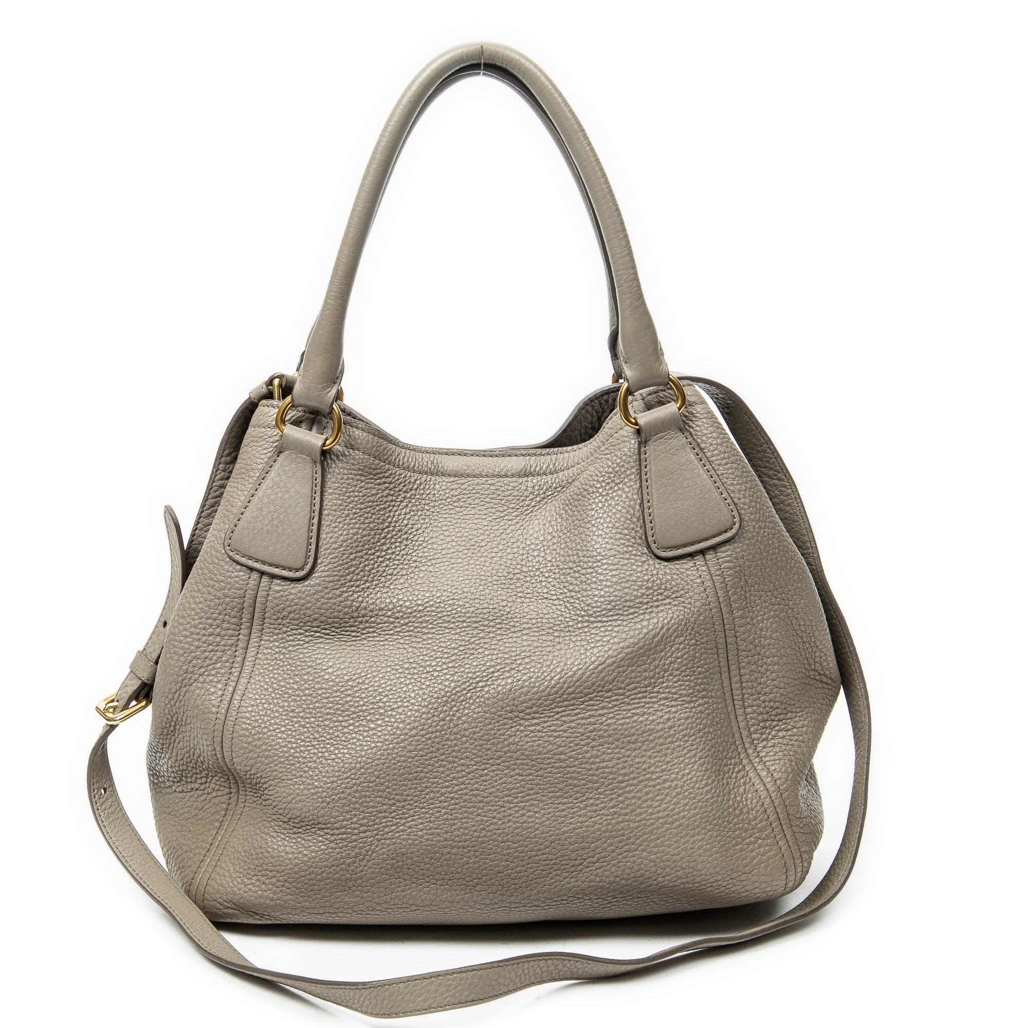 Shoulder Bag Convertible Tote Grey Vitello Daino Leather