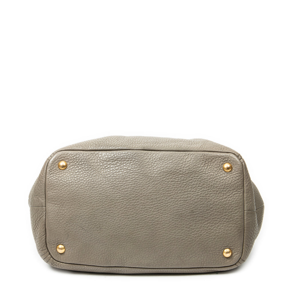 Shoulder Bag Convertible Tote Grey Vitello Daino Leather