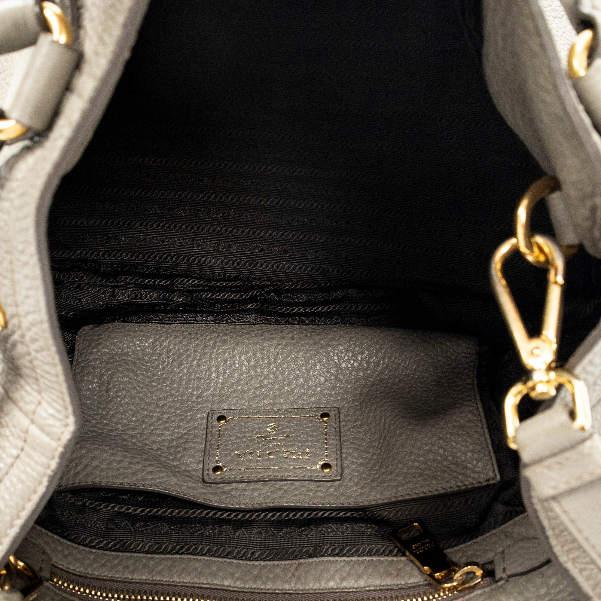 Shoulder Bag Convertible Tote Grey Vitello Daino Leather