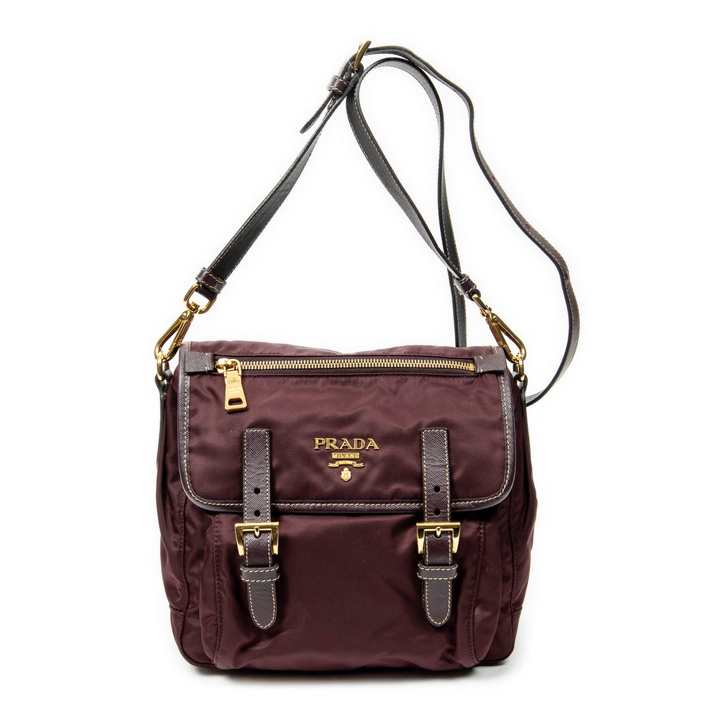 Shoulder Bag Small Flap Buckle Messenger Burgundy Nylon Canvas