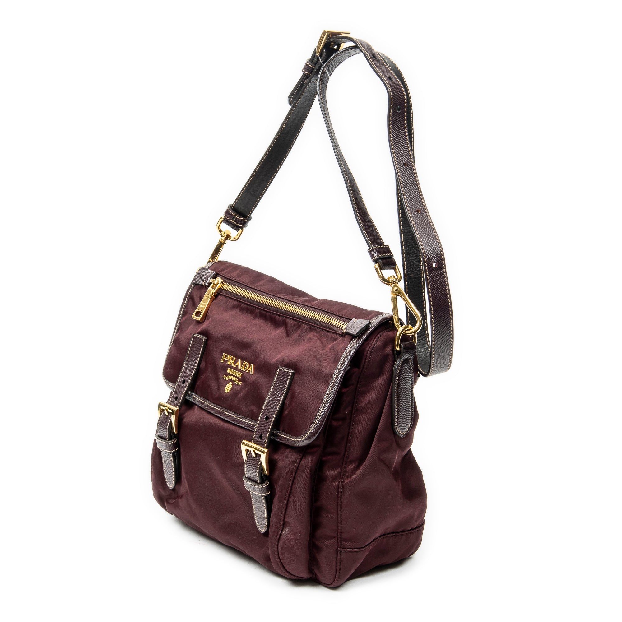 Shoulder Bag Small Flap Buckle Messenger Burgundy Nylon Canvas