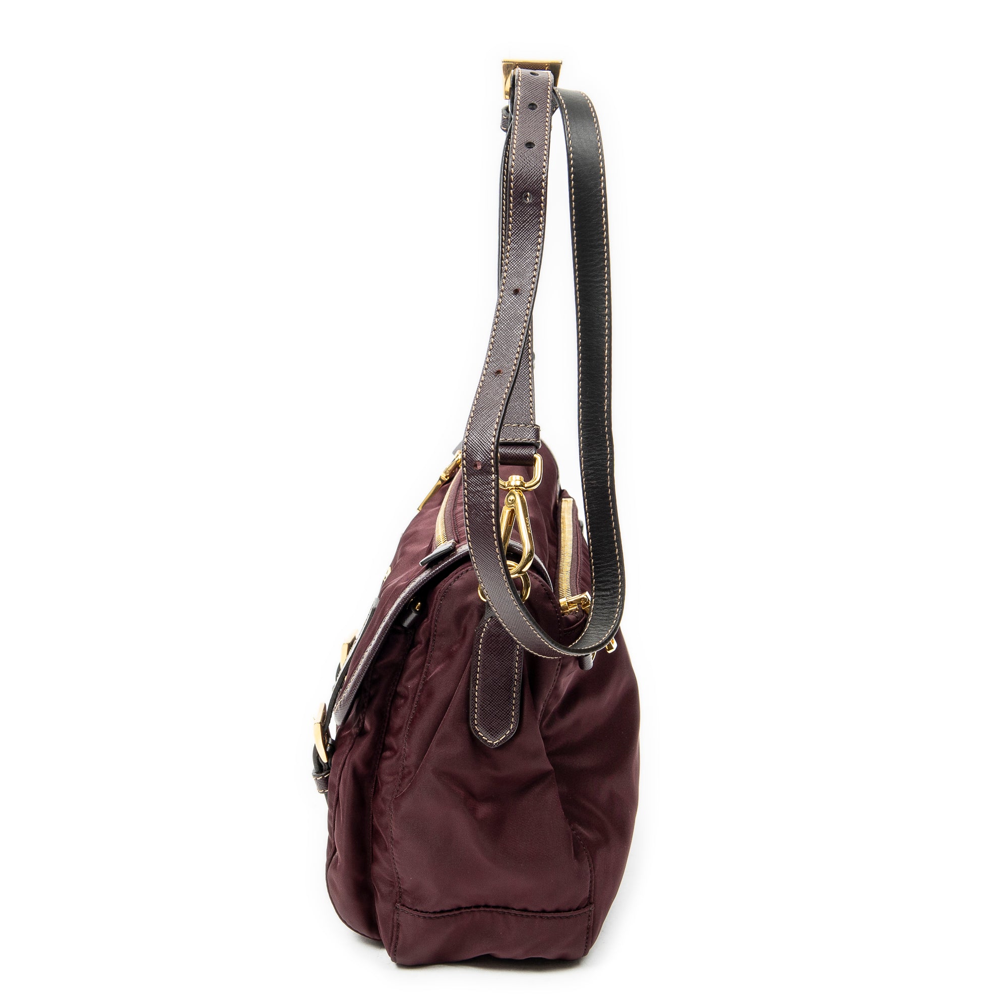 Shoulder Bag Small Flap Buckle Messenger Burgundy Nylon Canvas