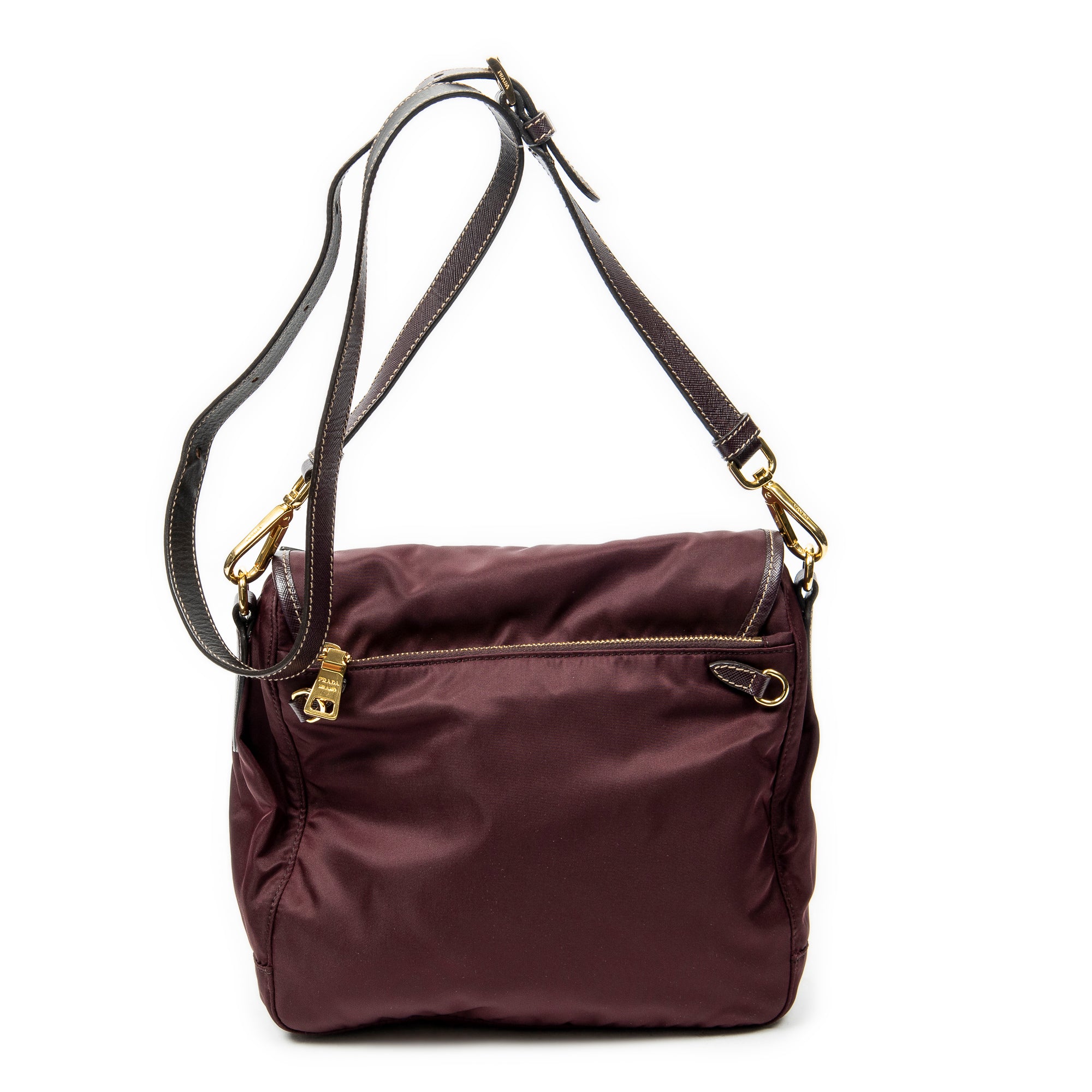 Shoulder Bag Small Flap Buckle Messenger Burgundy Nylon Canvas