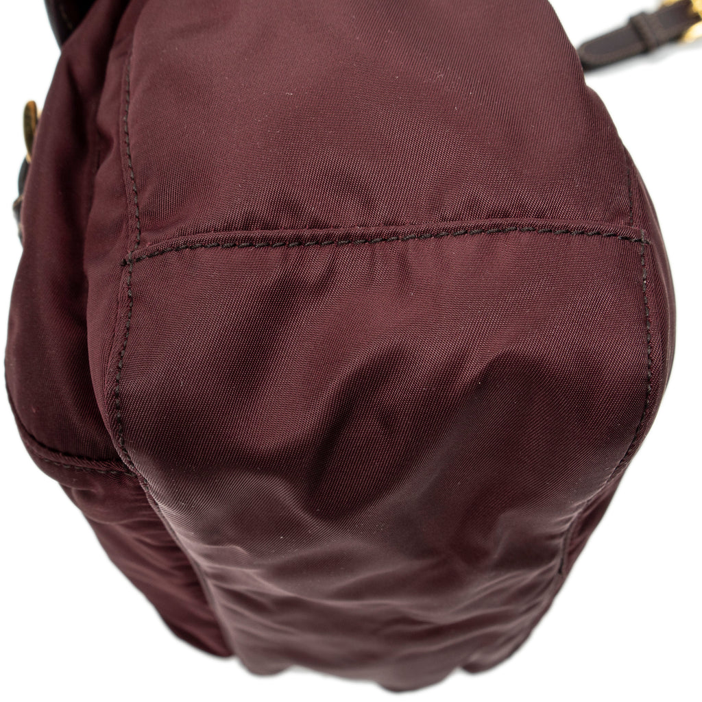 Shoulder Bag Small Flap Buckle Messenger Burgundy Nylon Canvas