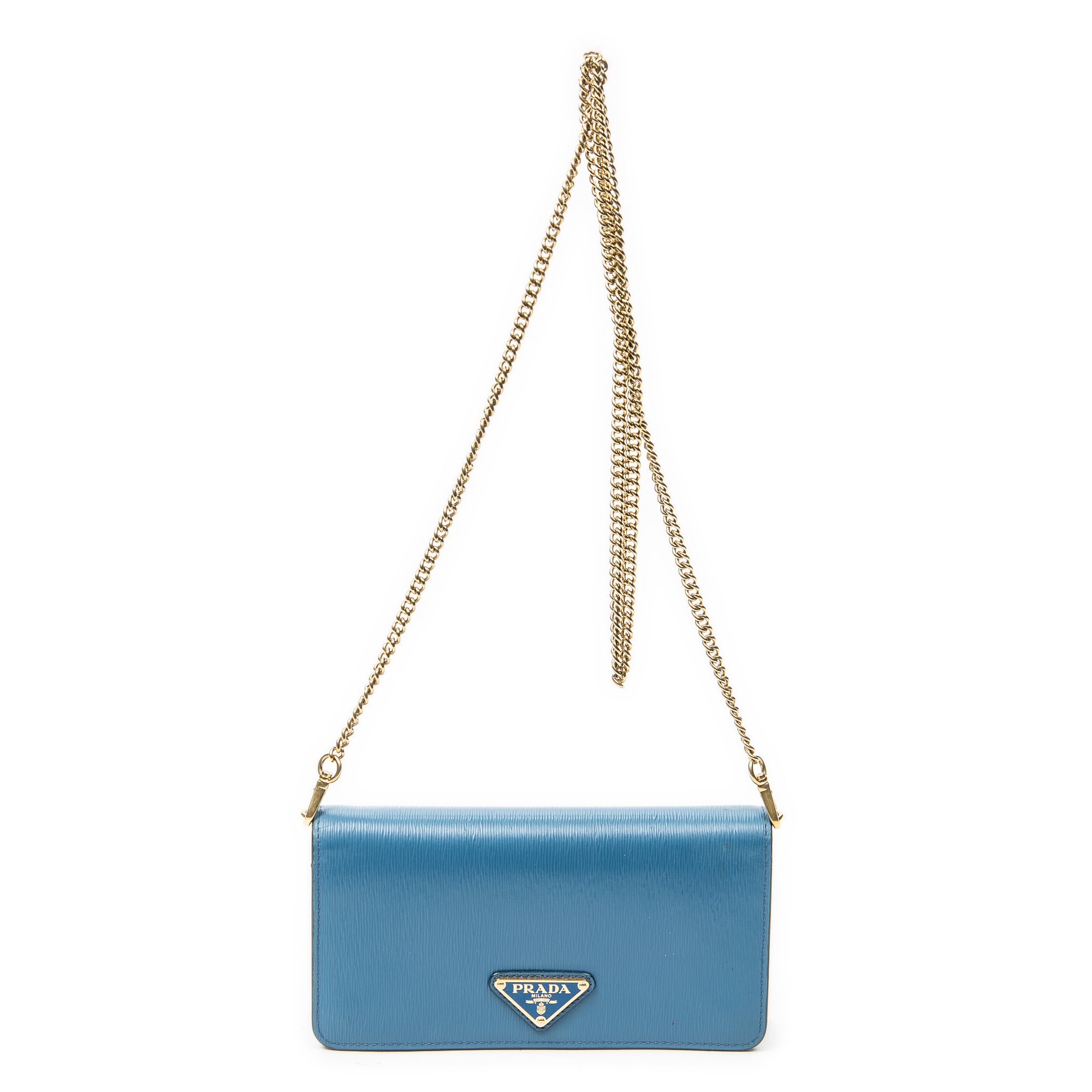 Shoulder Bag Wallet on Chain Blue Vitello Move Leather