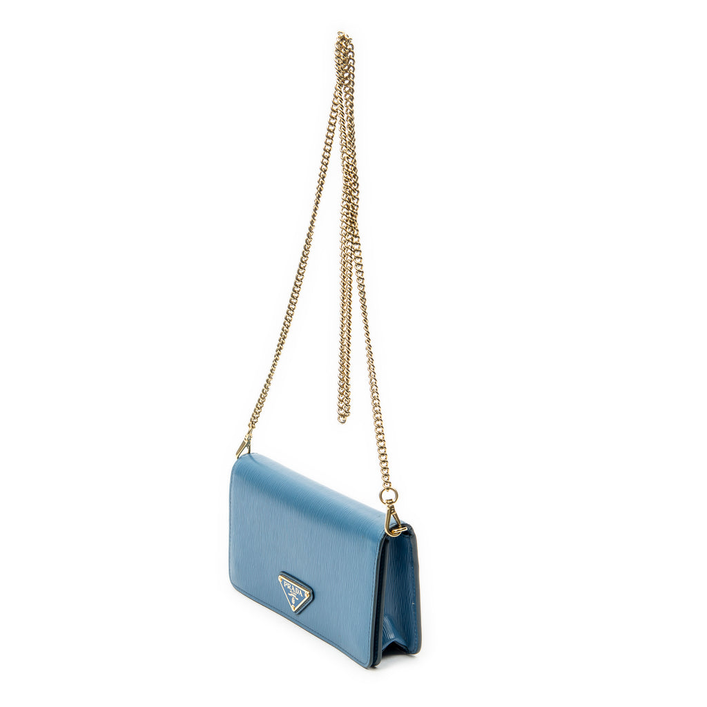 Shoulder Bag Wallet on Chain Blue Vitello Move Leather