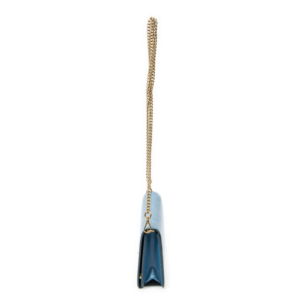 Shoulder Bag Wallet on Chain Blue Vitello Move Leather