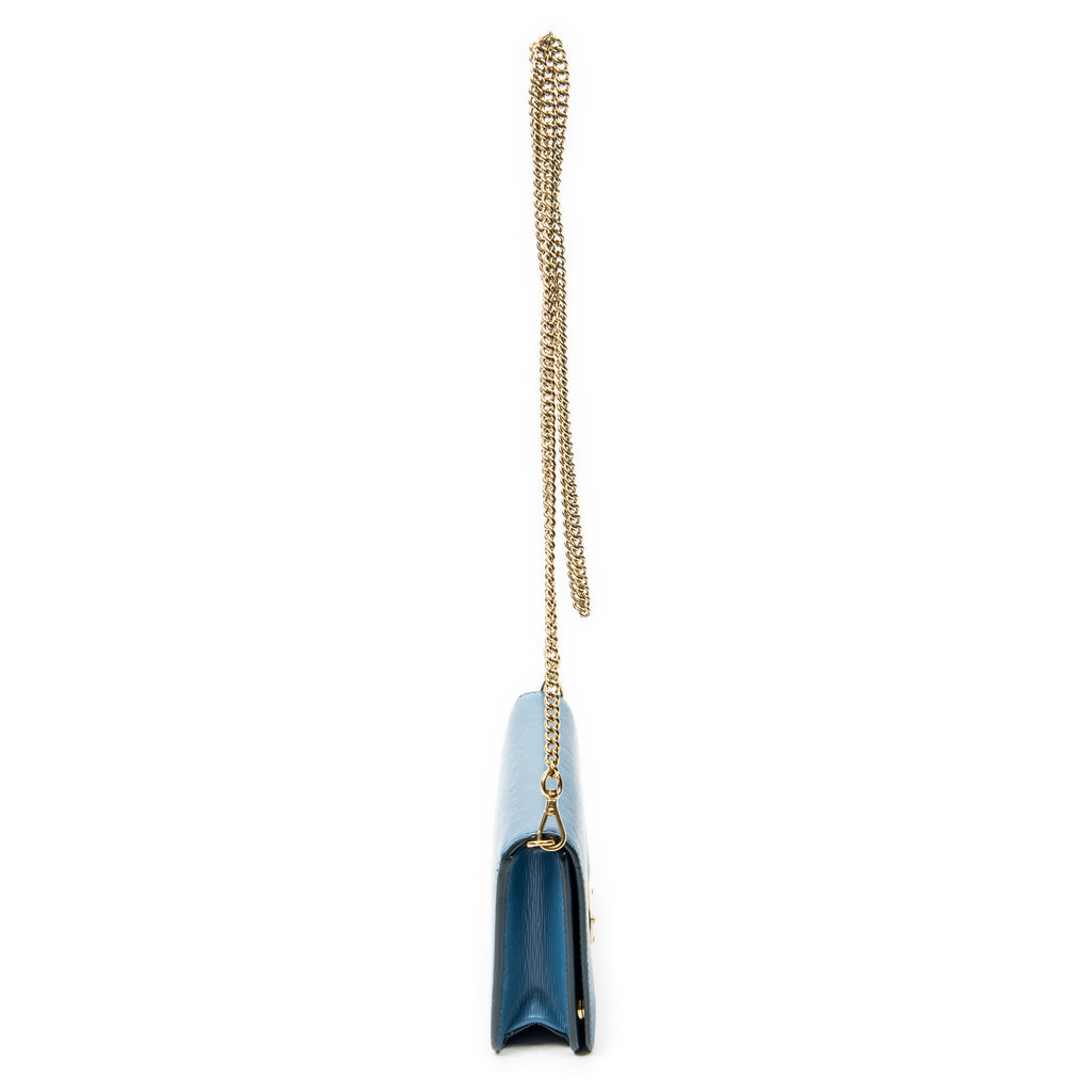 Shoulder Bag Wallet on Chain Blue Vitello Move Leather