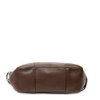 Shoulder Bag Side Drawstring Push Lock Flap Dark Brown Vitello Daino Leather
