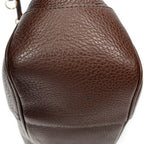 Shoulder Bag Side Drawstring Push Lock Flap Dark Brown Vitello Daino Leather