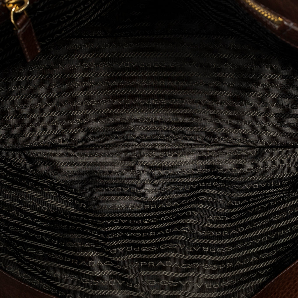 Shoulder Bag Side Drawstring Push Lock Flap Dark Brown Vitello Daino Leather