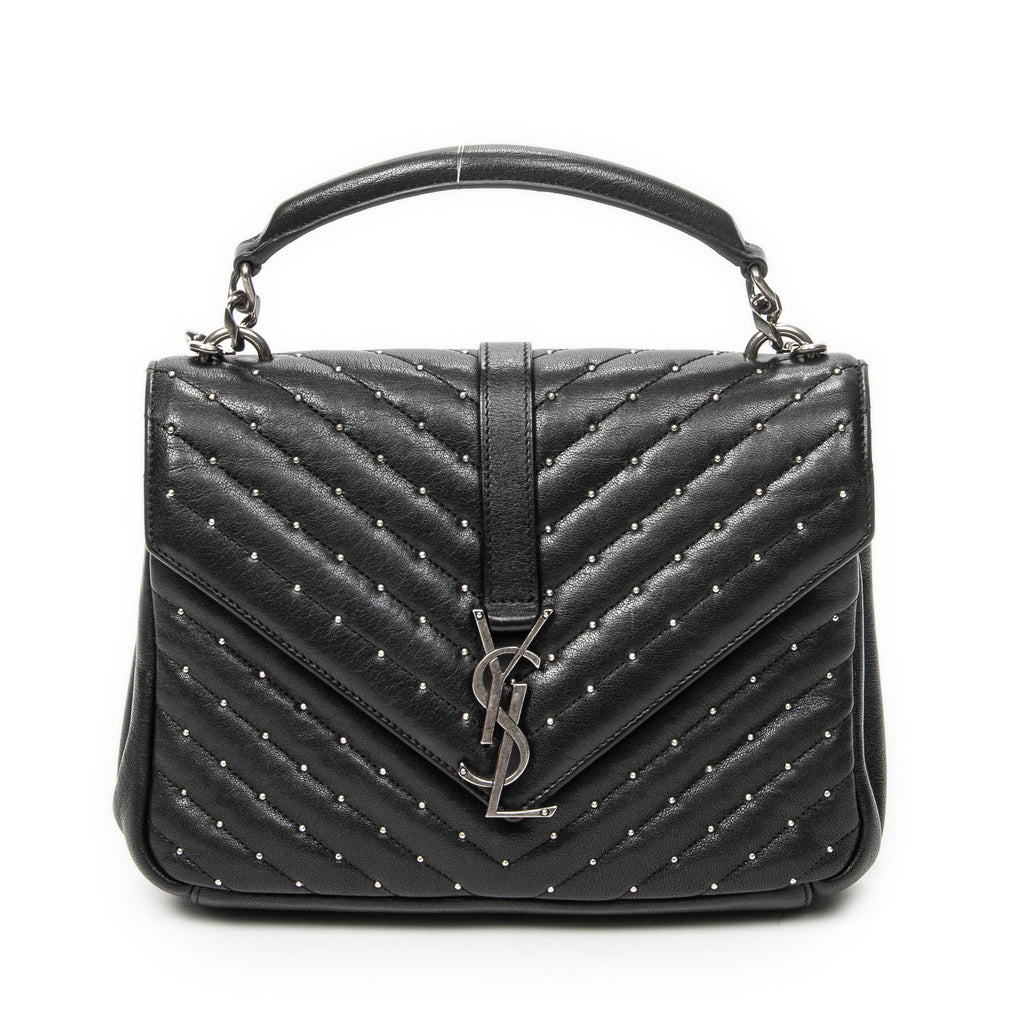 Shoulder Bag Medium College Bag Black Quilted Chevron Leather