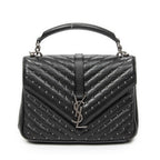 Shoulder Bag Medium College Bag Black Quilted Chevron Leather
