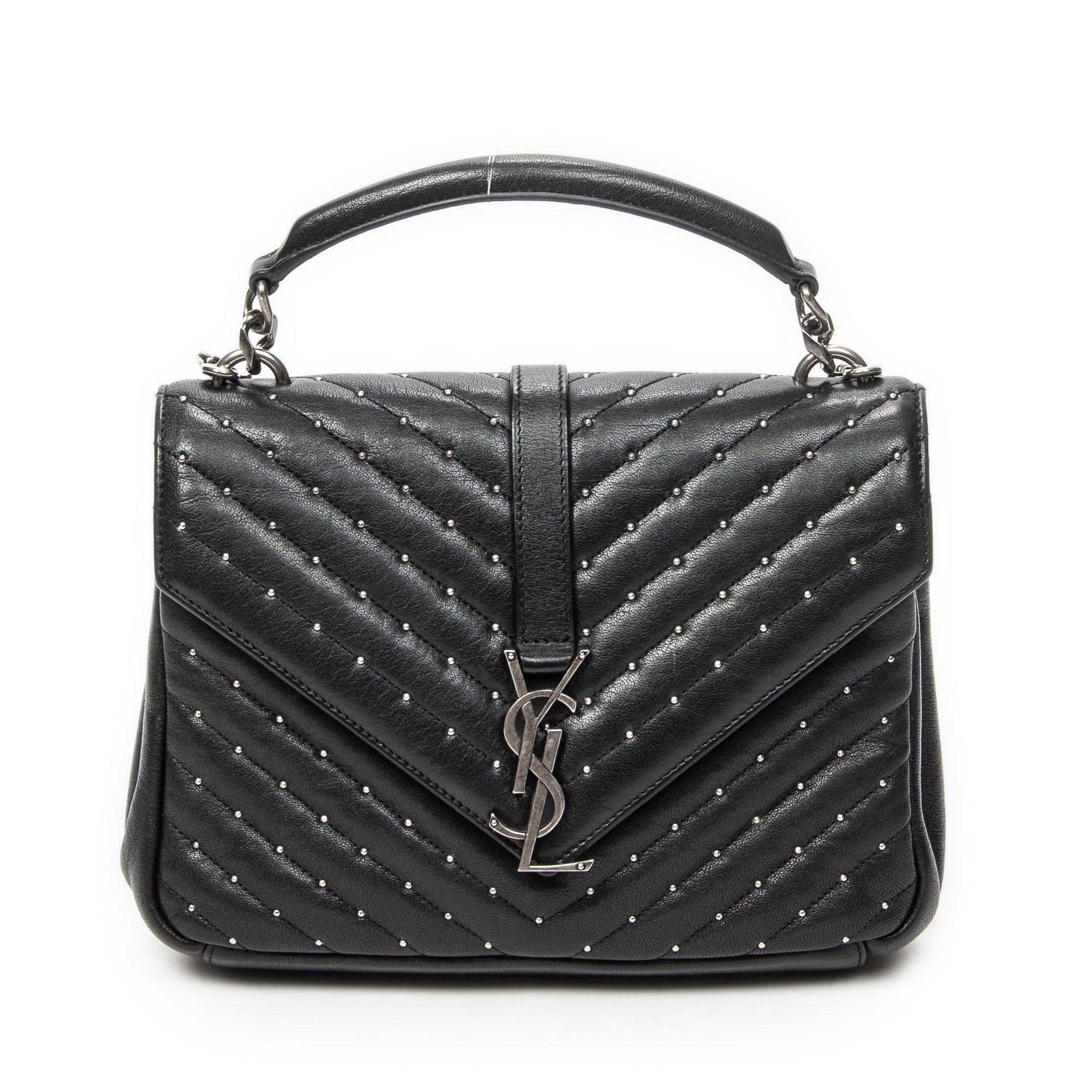 Shoulder Bag Medium College Bag Black Quilted Chevron Leather