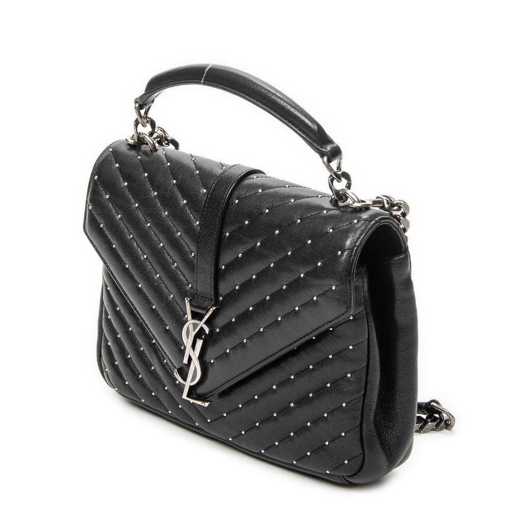 Shoulder Bag Medium College Bag Black Quilted Chevron Leather