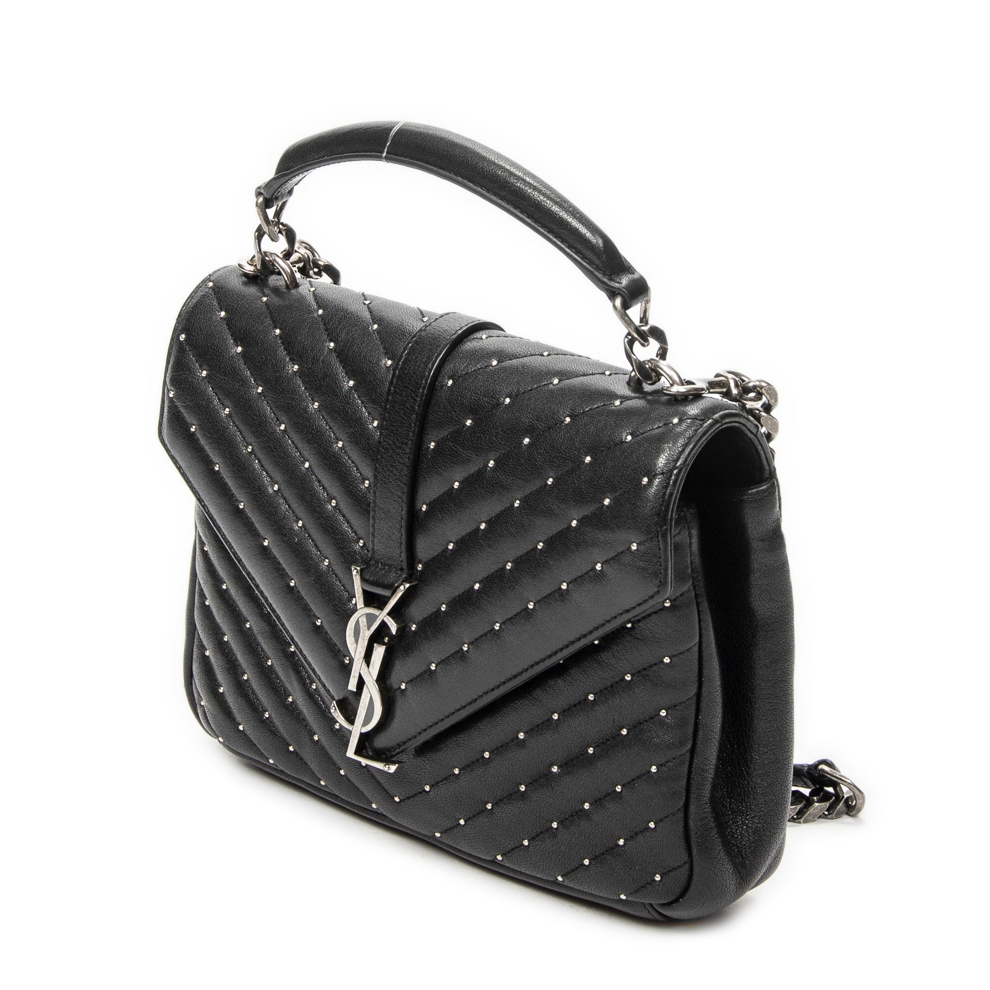 Shoulder Bag Medium College Bag Black Quilted Chevron Leather