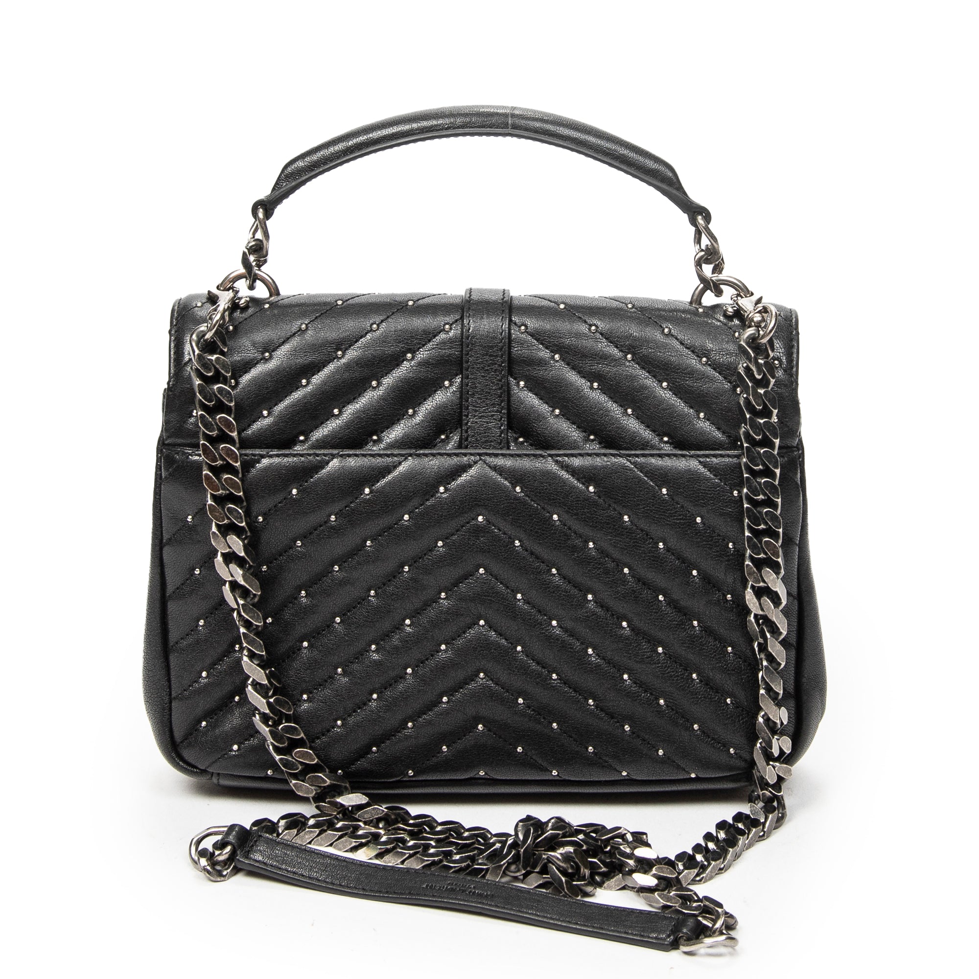 Shoulder Bag Medium College Bag Black Quilted Chevron Leather