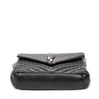 Shoulder Bag Medium College Bag Black Quilted Chevron Leather