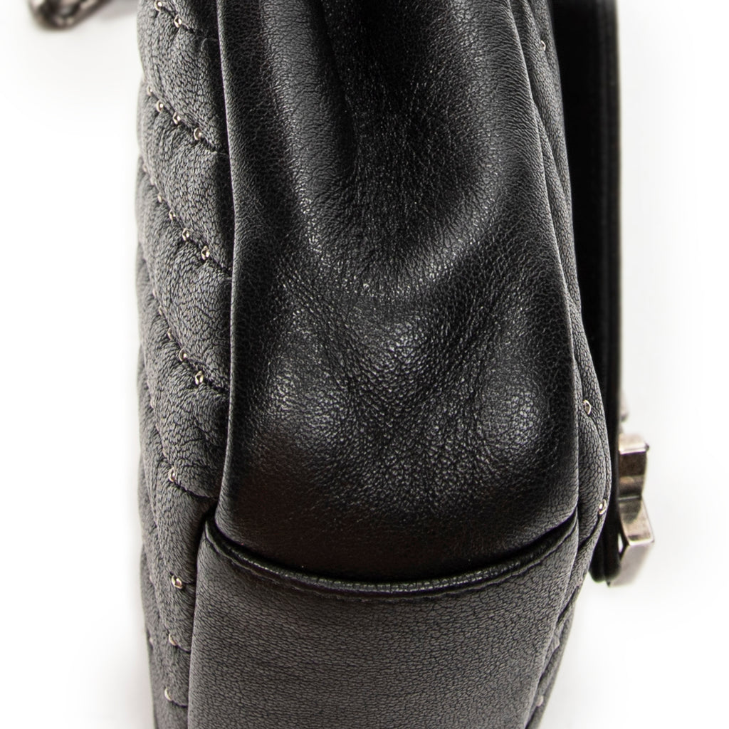 Shoulder Bag Medium College Bag Black Quilted Chevron Leather