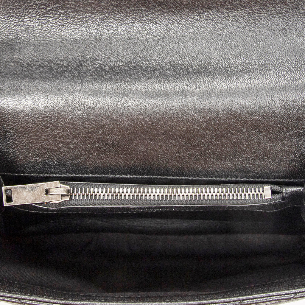 Shoulder Bag Medium College Bag Black Quilted Chevron Leather