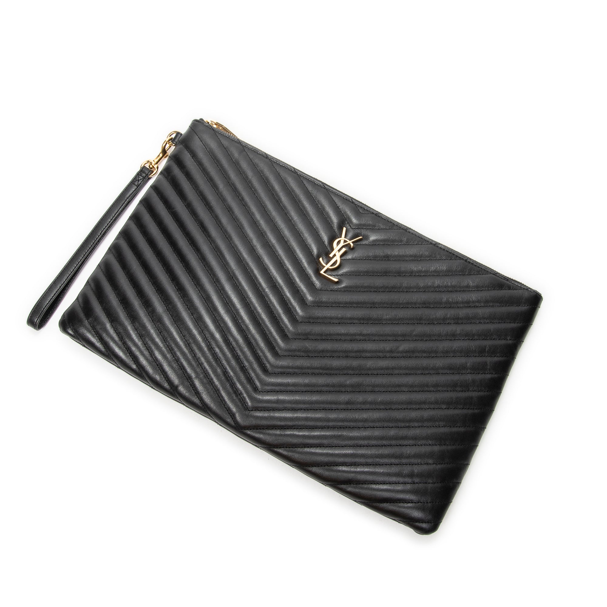 Clutch Cassandre Clutch Black Quilted Chevron Leather