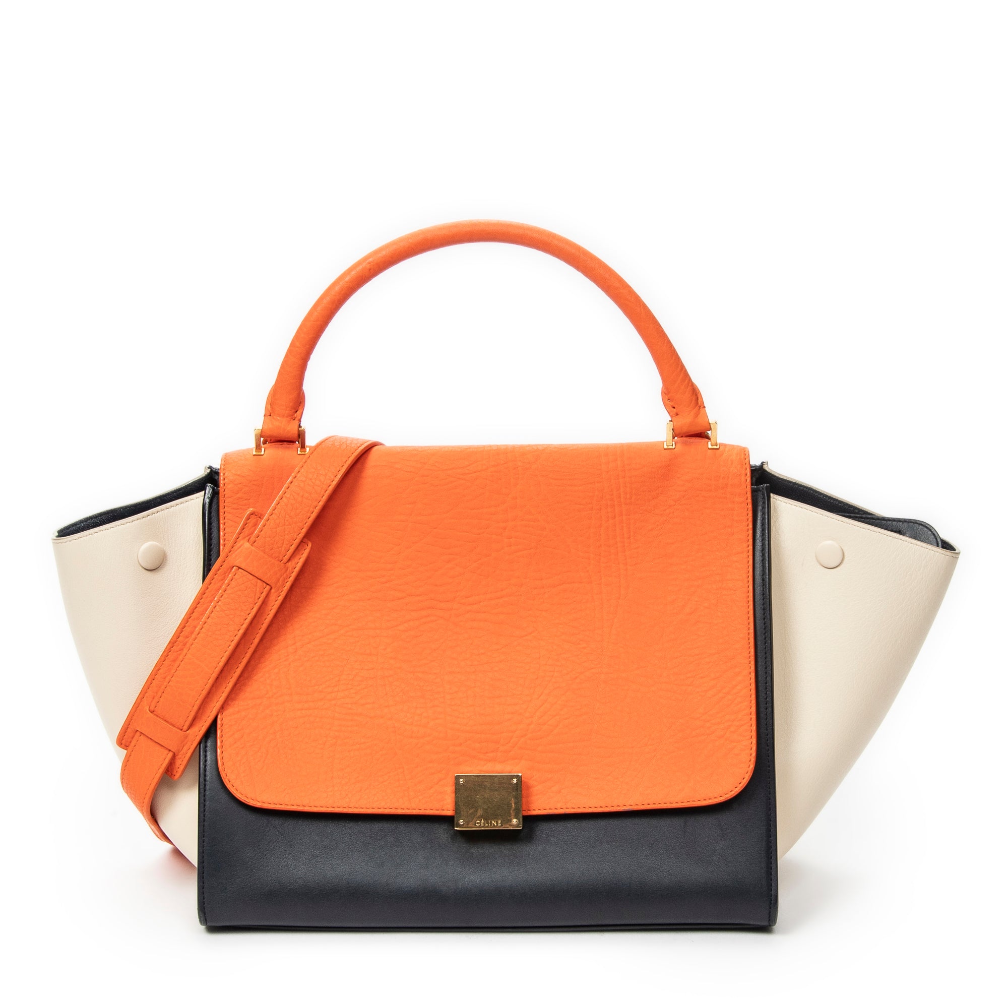 Shoulder Bag Medium Trapeze Orange Calfskin Leather