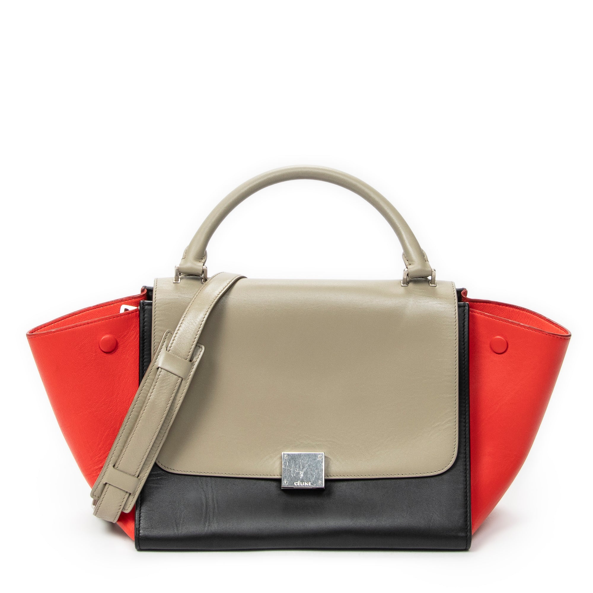 Shoulder Bag Small Trapeze Taupe Calfskin Leather