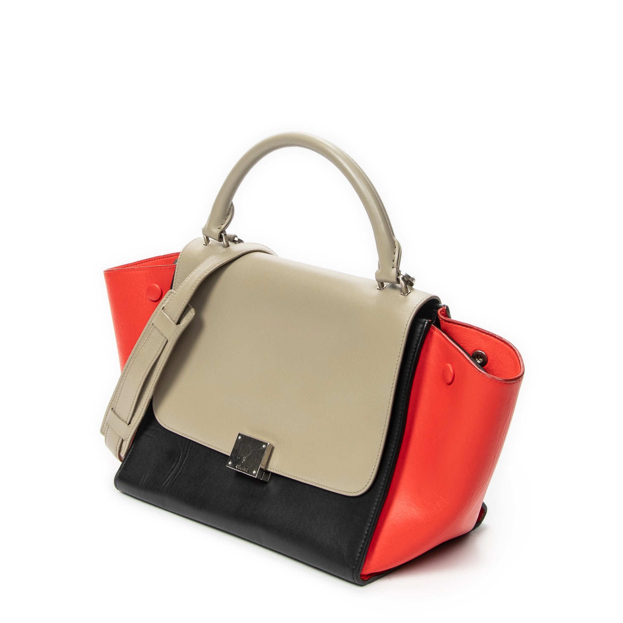 Shoulder Bag Small Trapeze Taupe Calfskin Leather