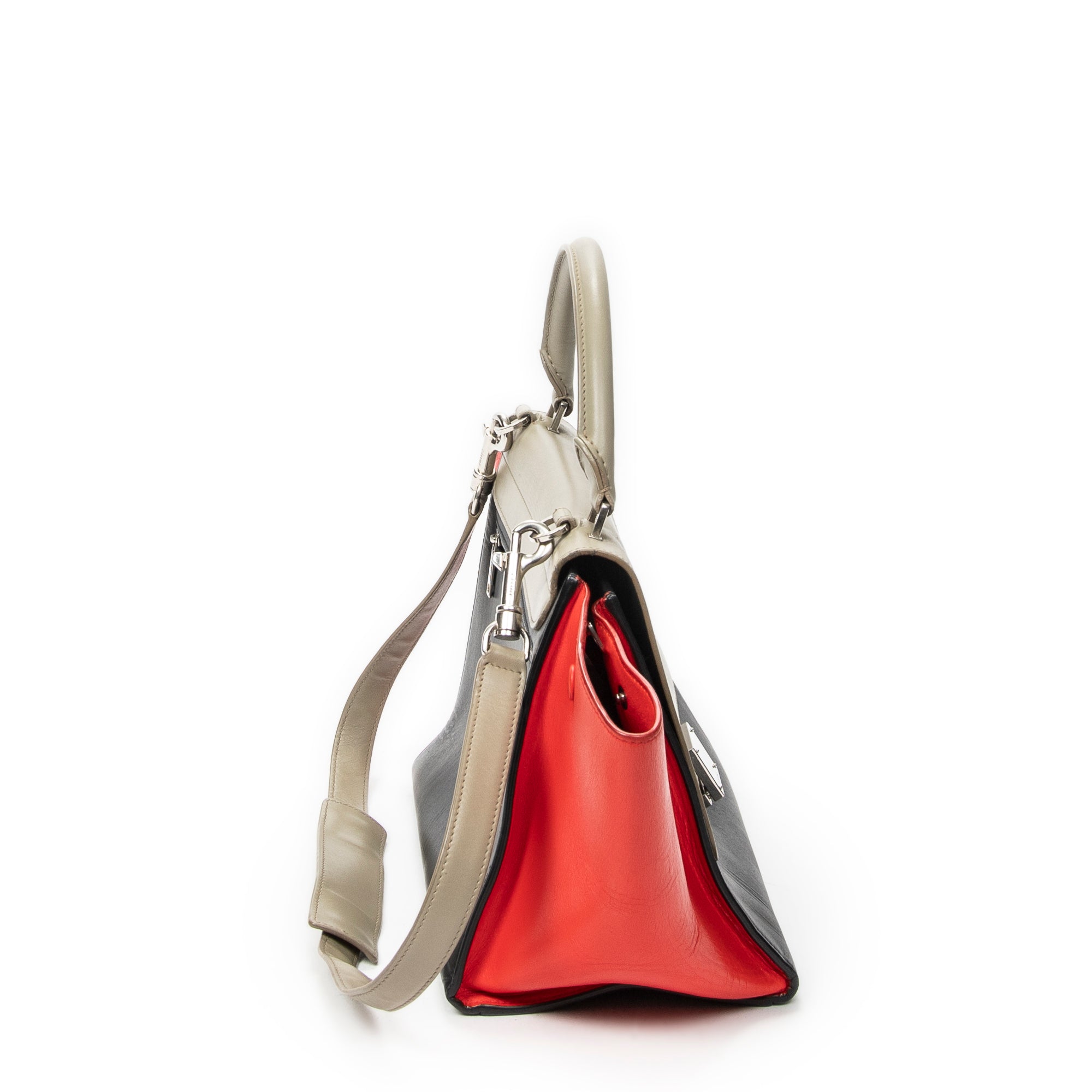 Shoulder Bag Small Trapeze Taupe Calfskin Leather