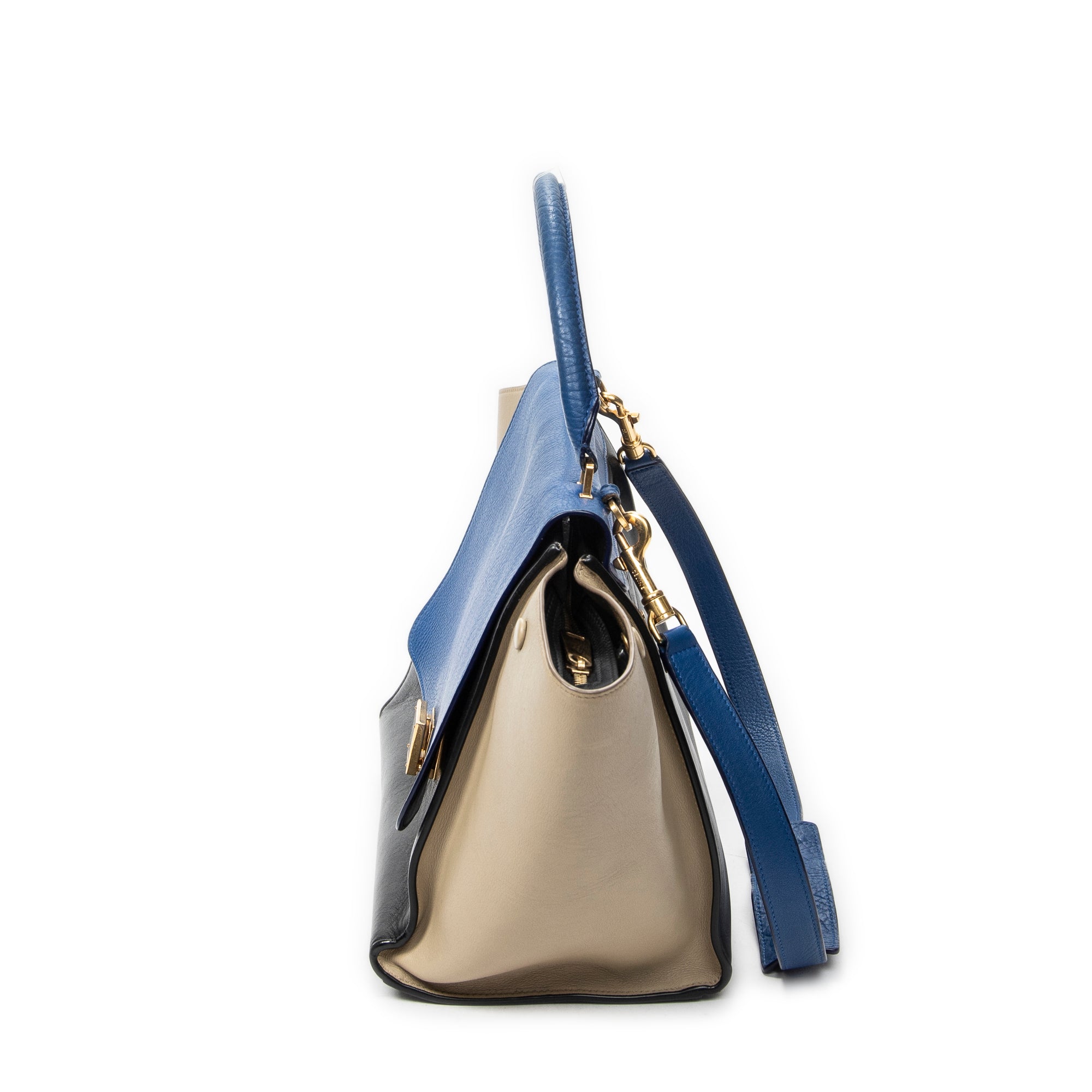 Shoulder Bag Medium Trapeze Blue Calfskin Leather