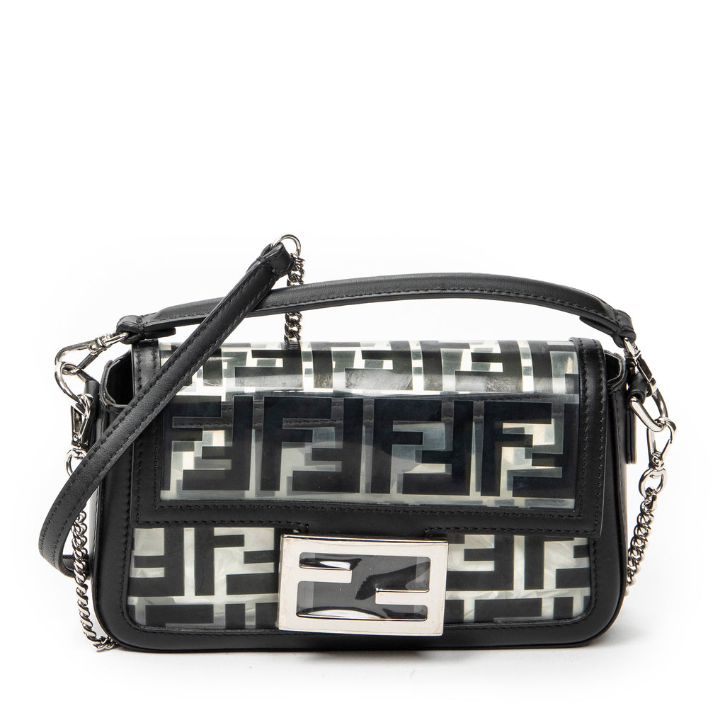 Shoulder Bag Mini Baguette Crossbody Black Zucca Vinyl Canvas