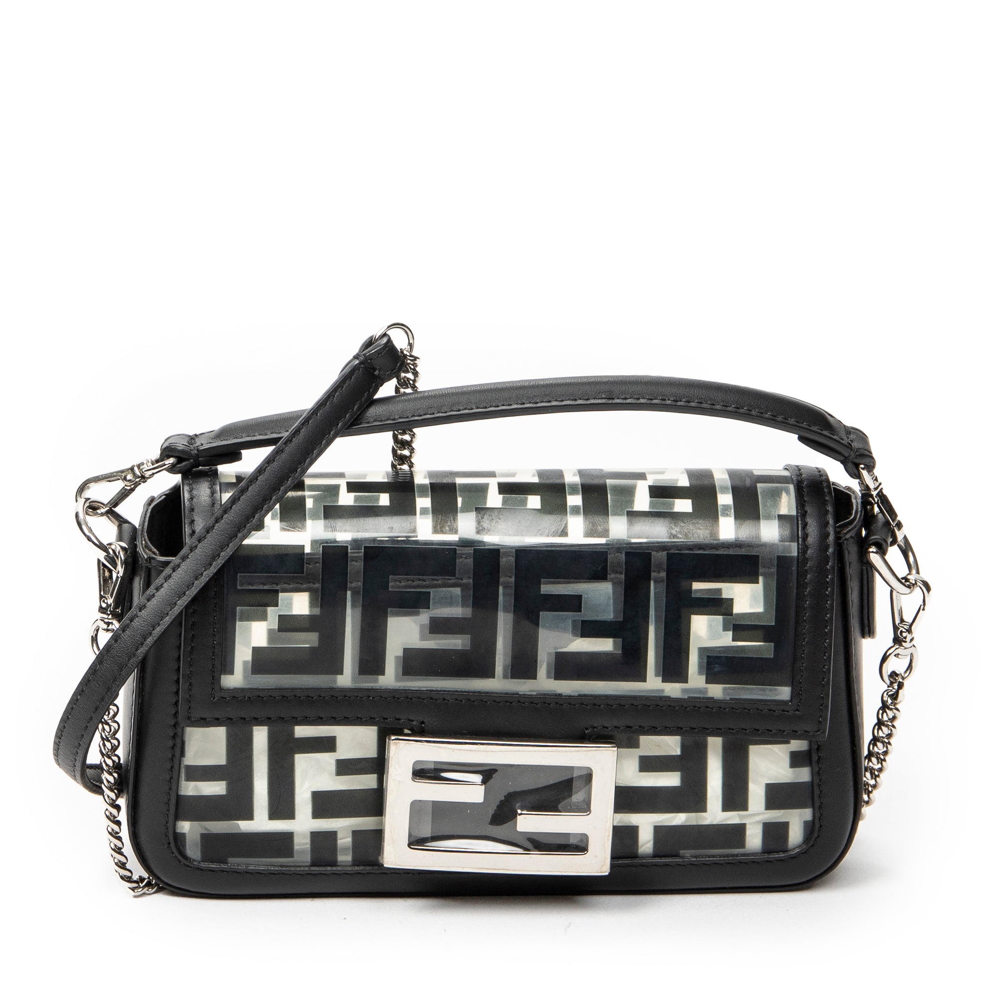Shoulder Bag Mini Baguette Crossbody Black Zucca Vinyl Canvas