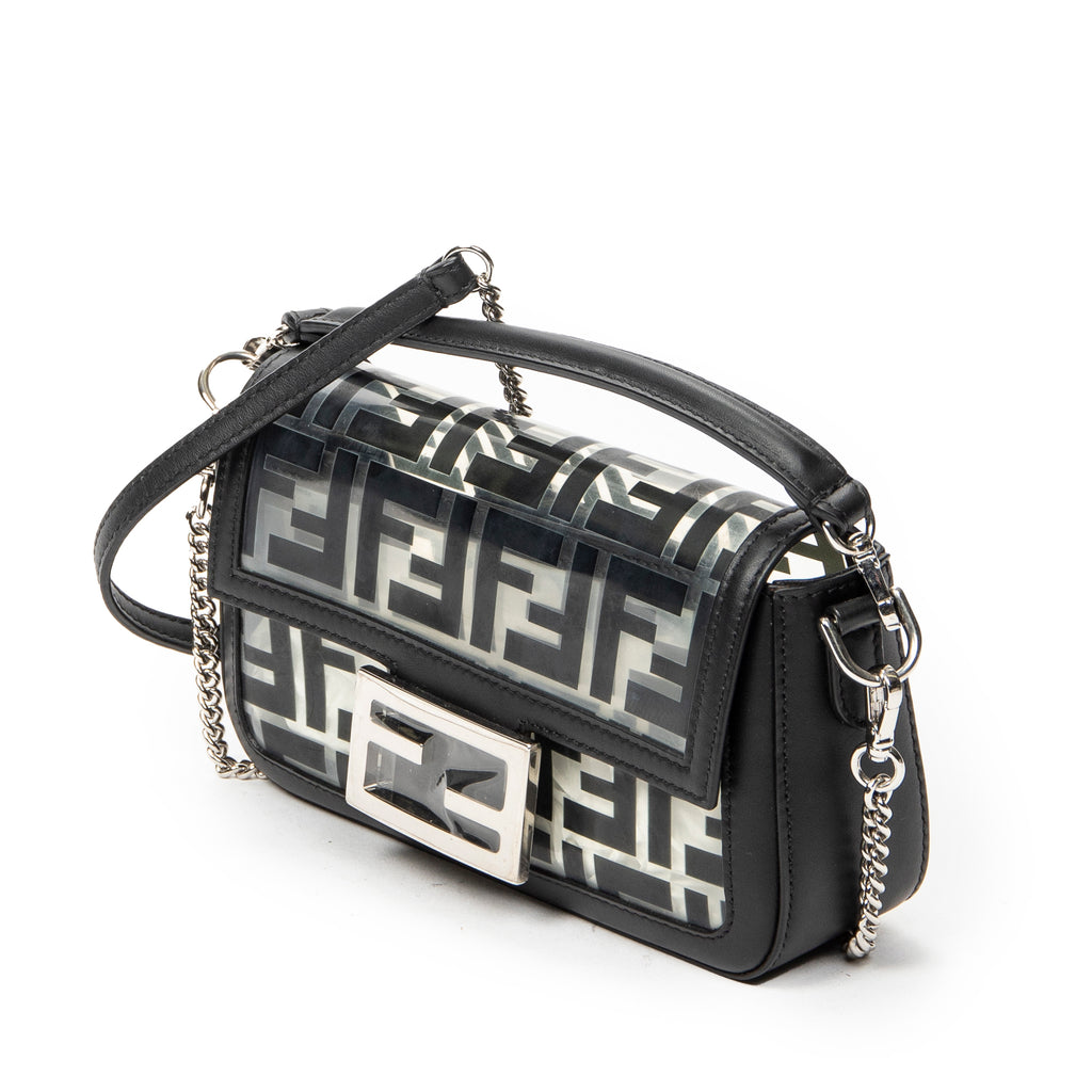 Shoulder Bag Mini Baguette Crossbody Black Zucca Vinyl Canvas