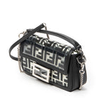 Shoulder Bag Mini Baguette Crossbody Black Zucca Vinyl Canvas
