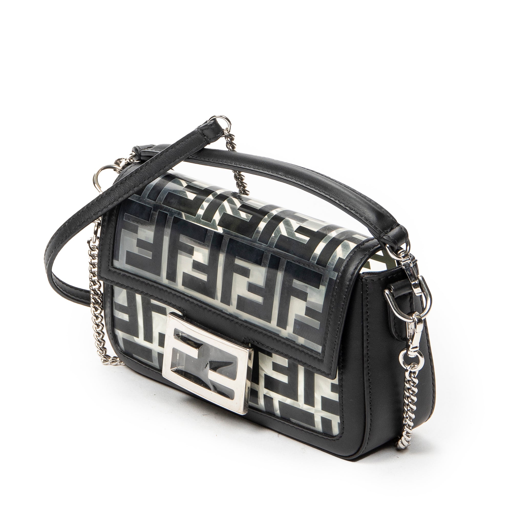 Shoulder Bag Mini Baguette Crossbody Black Zucca Vinyl Canvas