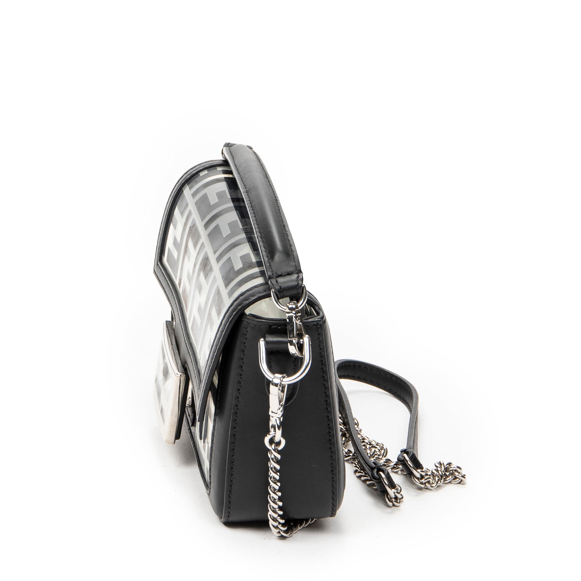 Shoulder Bag Mini Baguette Crossbody Black Zucca Vinyl Canvas