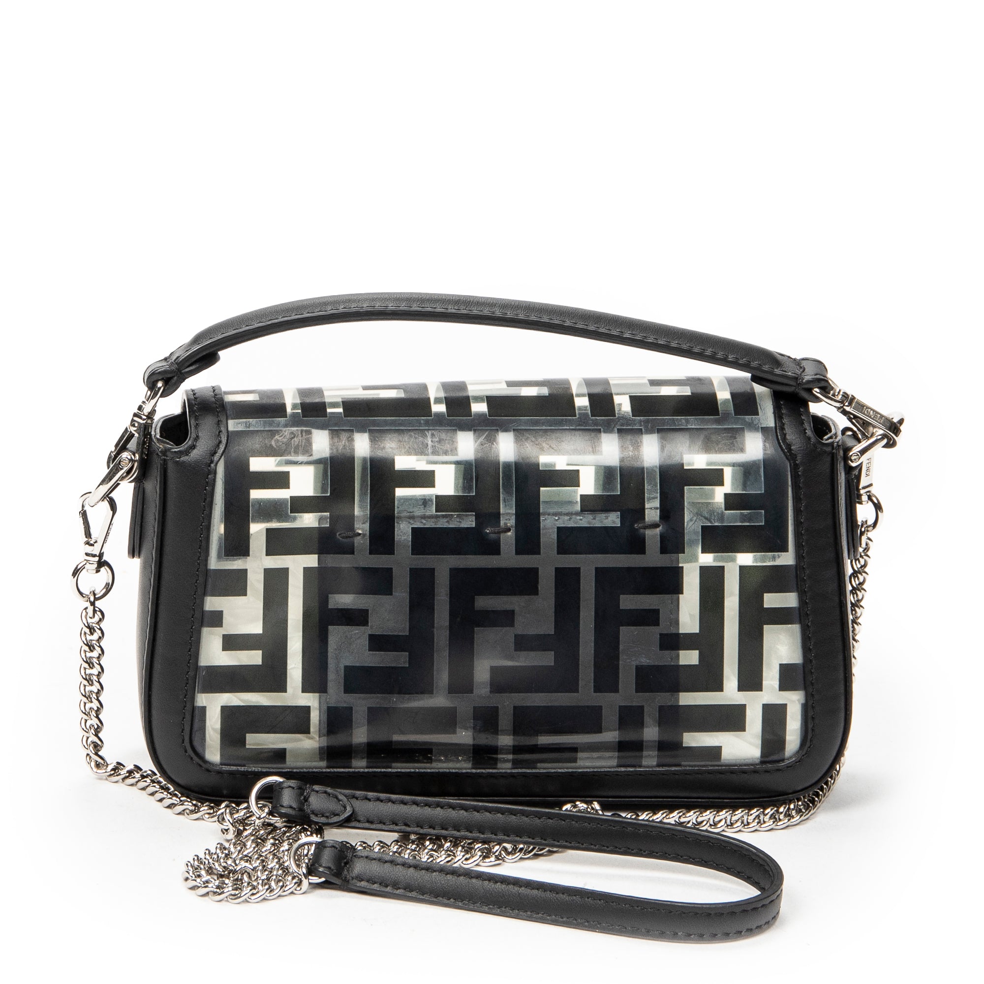 Shoulder Bag Mini Baguette Crossbody Black Zucca Vinyl Canvas
