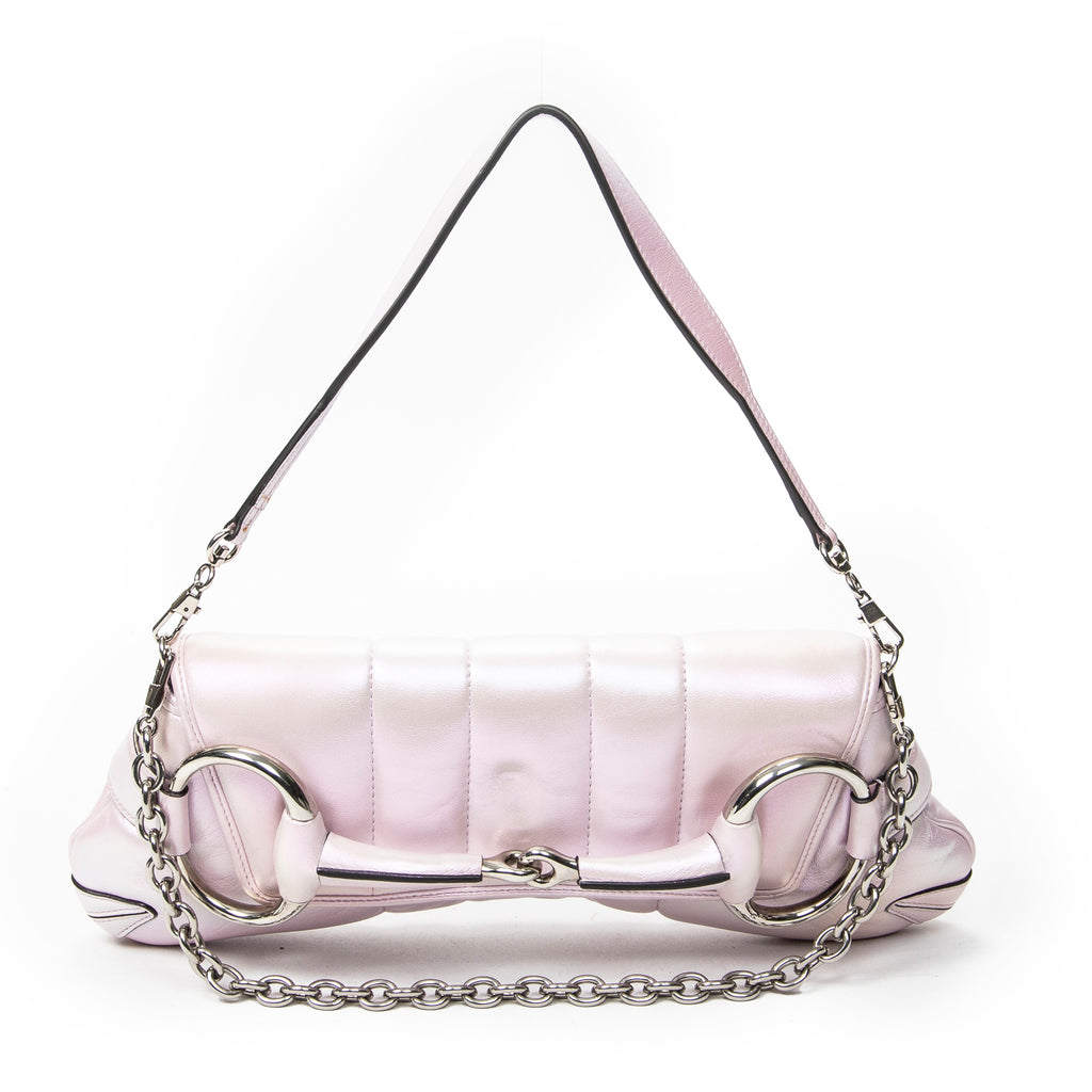 Shoulder Bag Medium Horsebit Chain Iridescent Pink Quilted Calfskin Leather