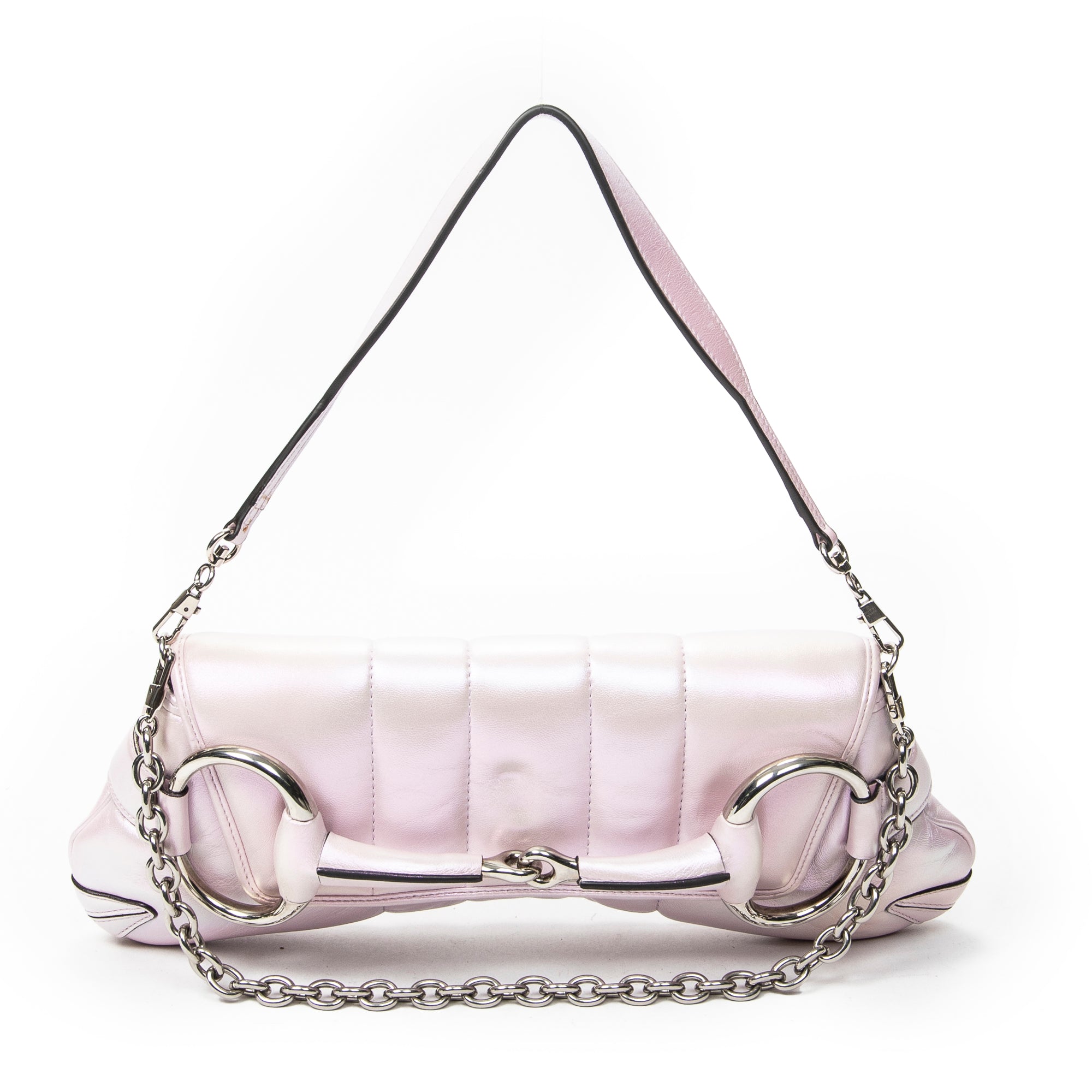 Shoulder Bag Medium Horsebit Chain Iridescent Pink Quilted Calfskin Leather