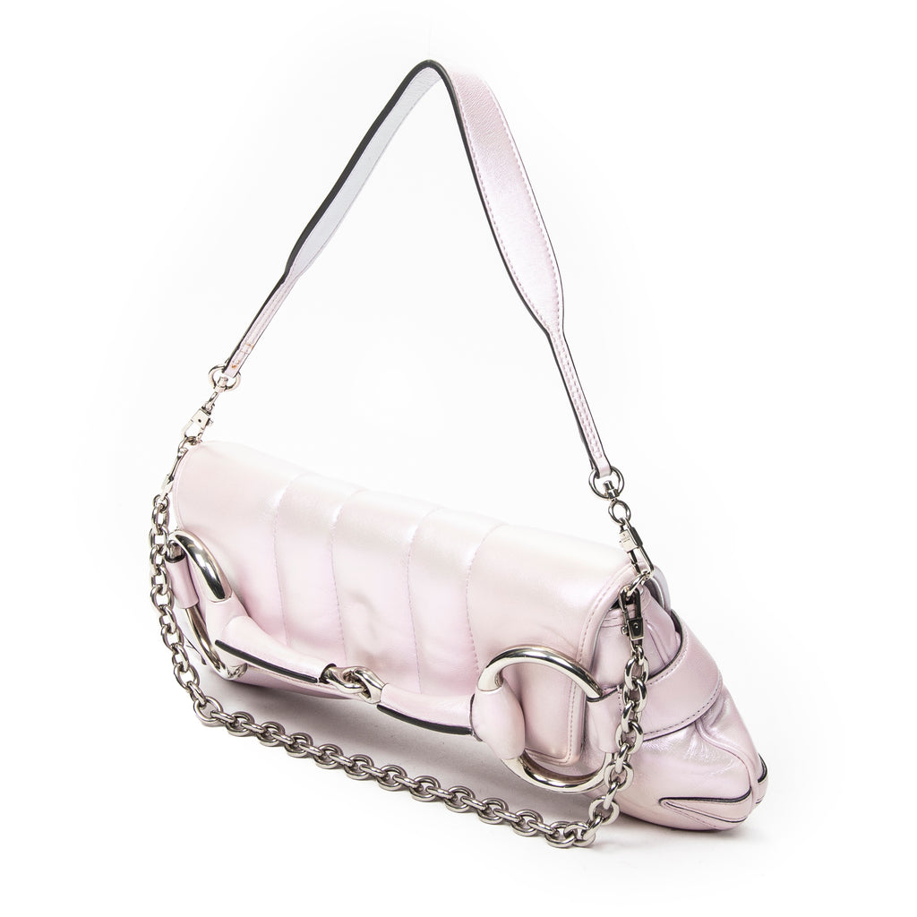Shoulder Bag Medium Horsebit Chain Iridescent Pink Quilted Calfskin Leather