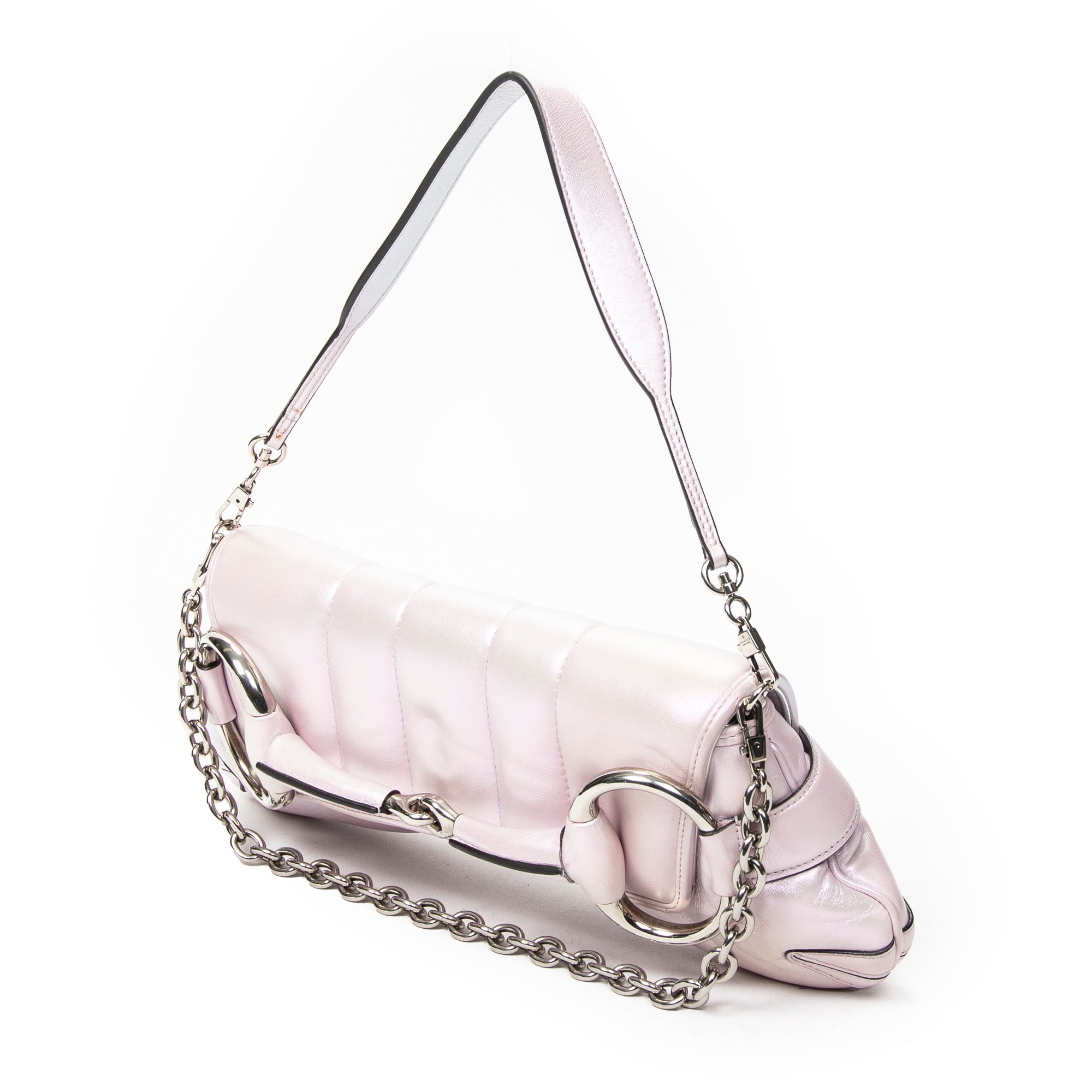 Shoulder Bag Medium Horsebit Chain Iridescent Pink Quilted Calfskin Leather