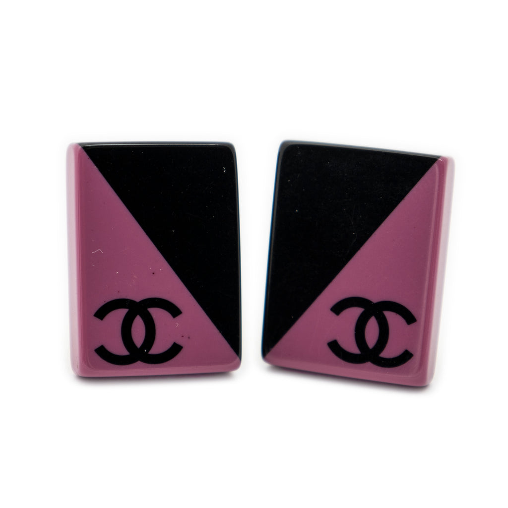 Earrings CC Acrylic Rectangle Clip On Earrings Black Resin