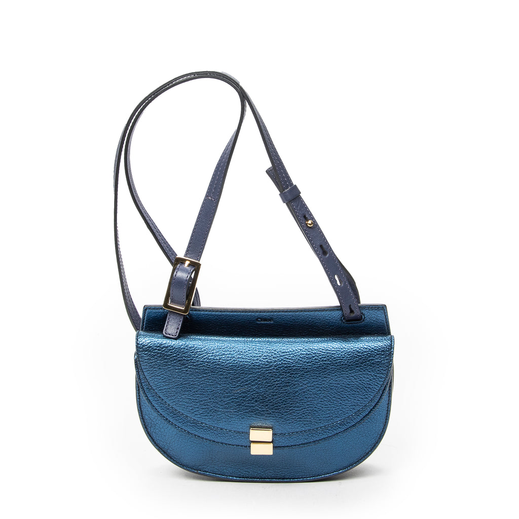 Shoulder Bag Mini Georgia Metallic Blue Metallic Calfskin Leather