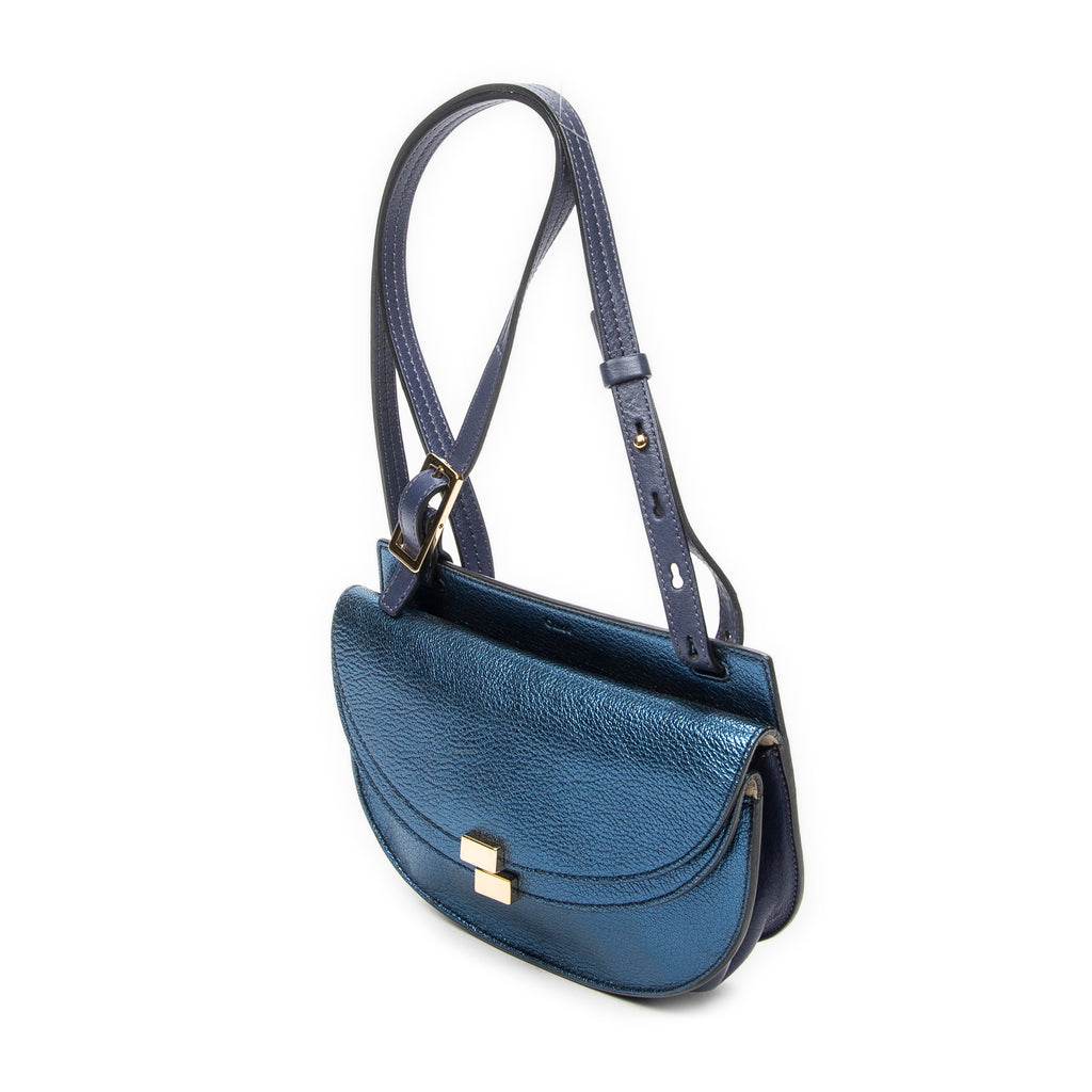 Shoulder Bag Mini Georgia Metallic Blue Metallic Calfskin Leather