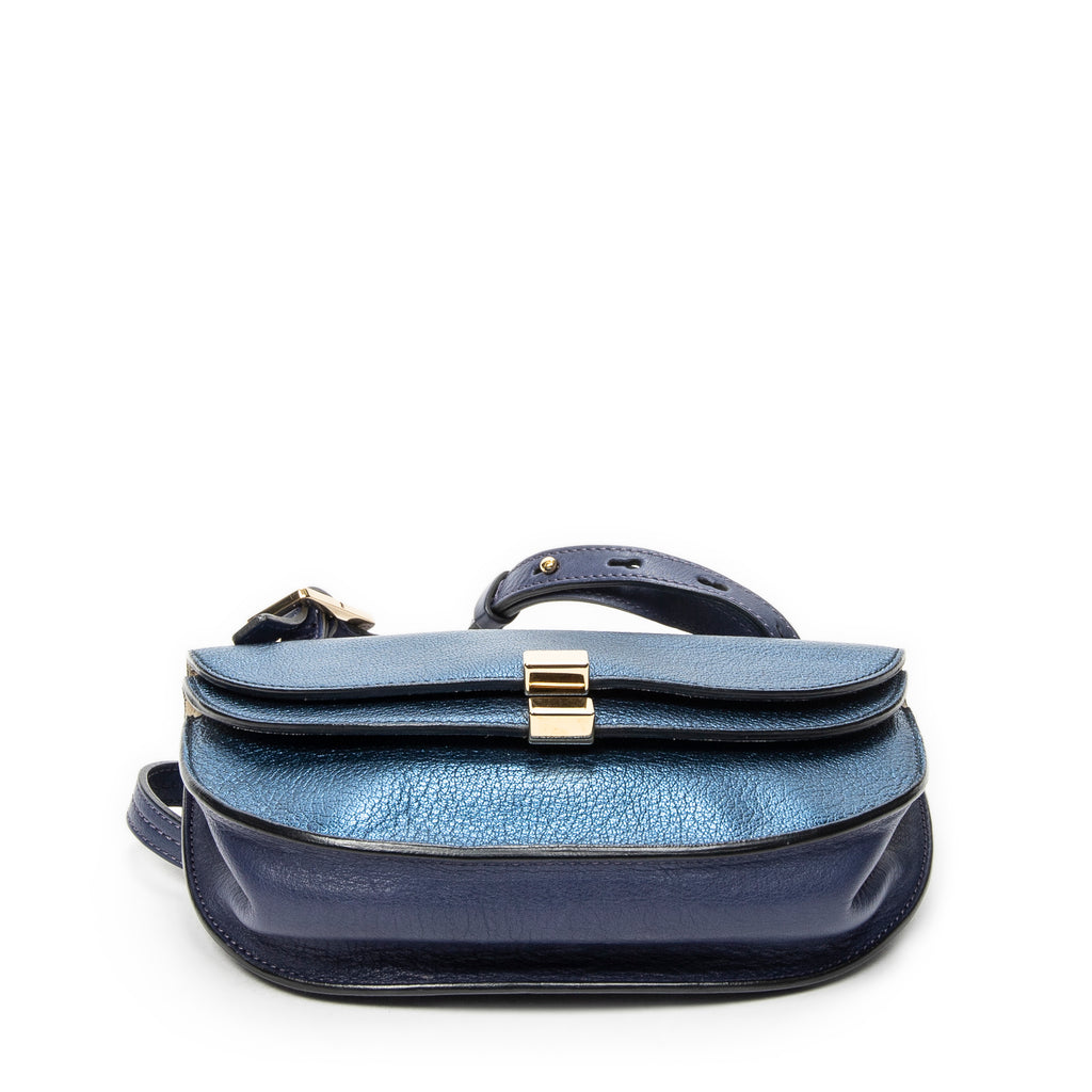 Shoulder Bag Mini Georgia Metallic Blue Metallic Calfskin Leather