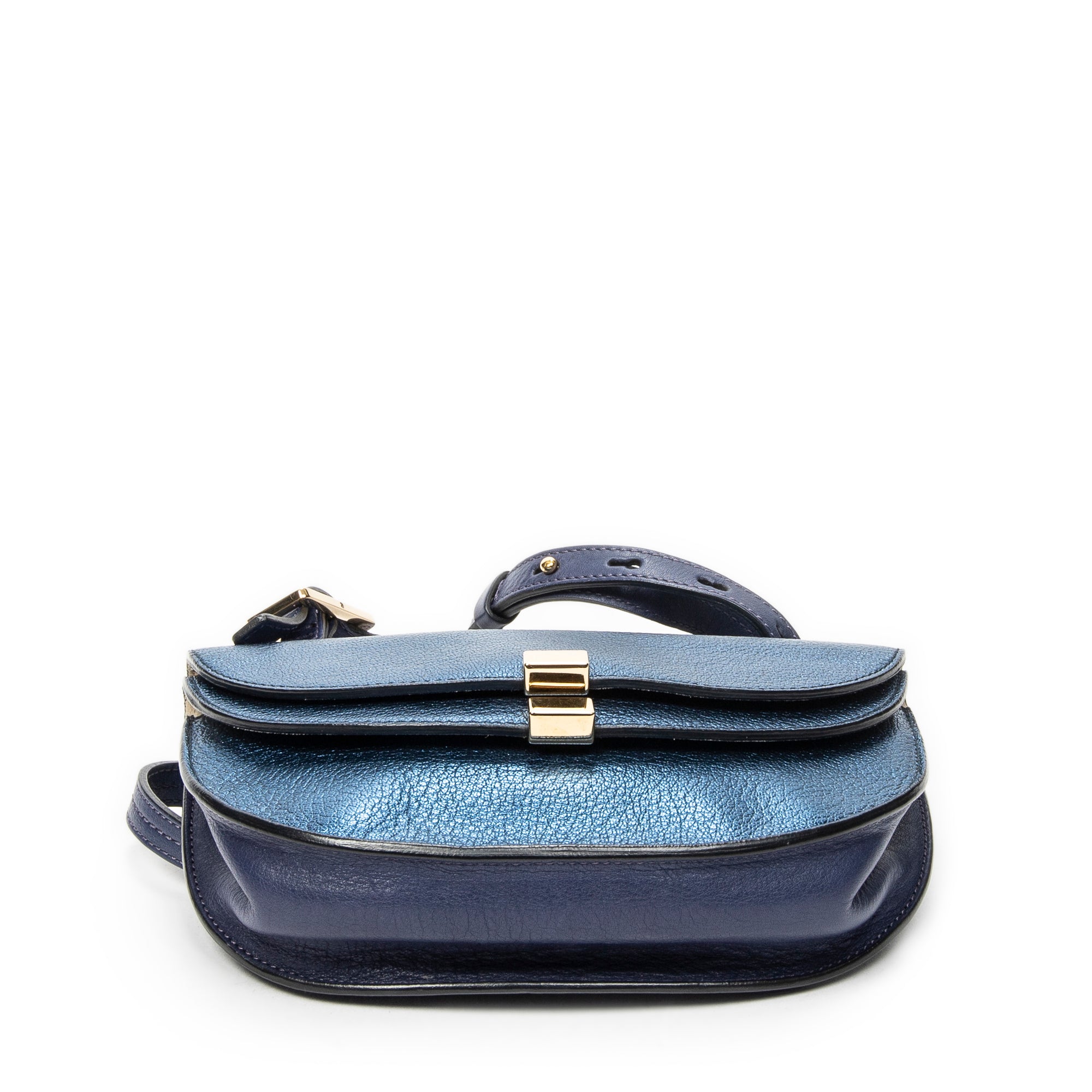 Shoulder Bag Mini Georgia Metallic Blue Metallic Calfskin Leather