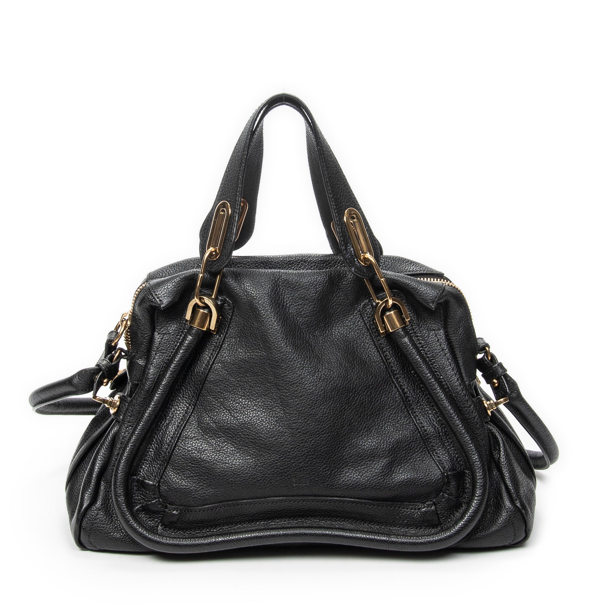 Shoulder Bag Medium Paraty Black Grained Calfskin Leather