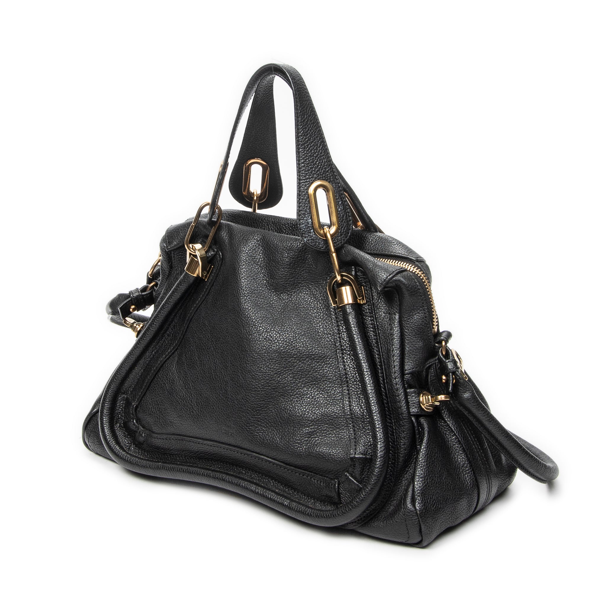 Shoulder Bag Medium Paraty Black Grained Calfskin Leather