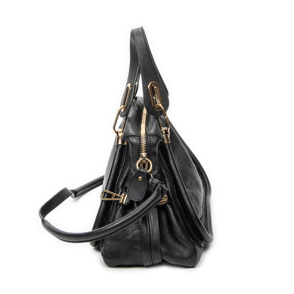 Shoulder Bag Medium Paraty Black Grained Calfskin Leather